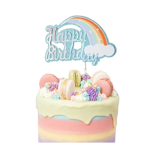 Topper ozdoby na tort napis Happy Birthday kolorowa tęcza dekoracje urodzinowe